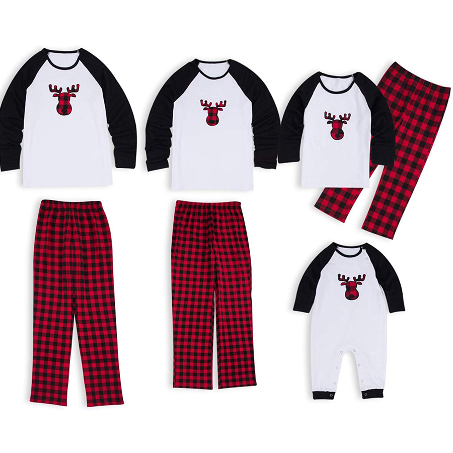 Deer Print Plaid Pants Matching Family Christmas Pajamas